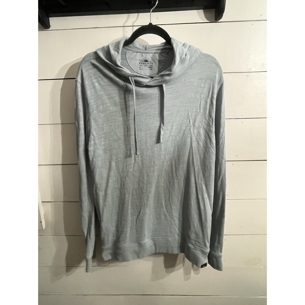 Faherty Men's SZ M Organic Cotton Sunwashed Slub Hoodie in Blue Comfort Soft